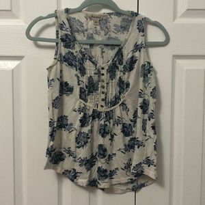 Lucky Brand Sleeveless Blue Floral Print Top